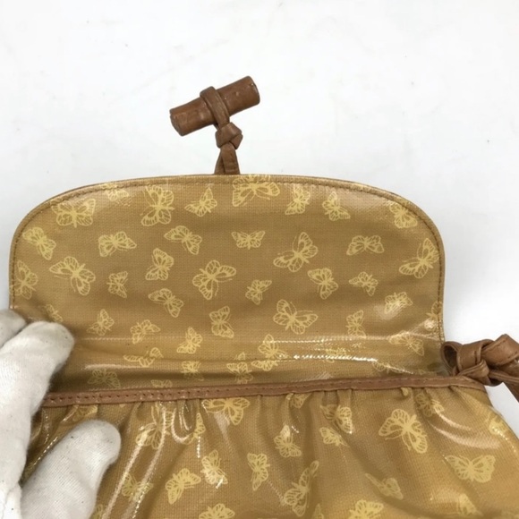 Collectors 70’s BOTTEGA VENETA Vinyl Crossbody Bag Gold Yellow Tan Leather 9x9x3 - Picture 11 of 14